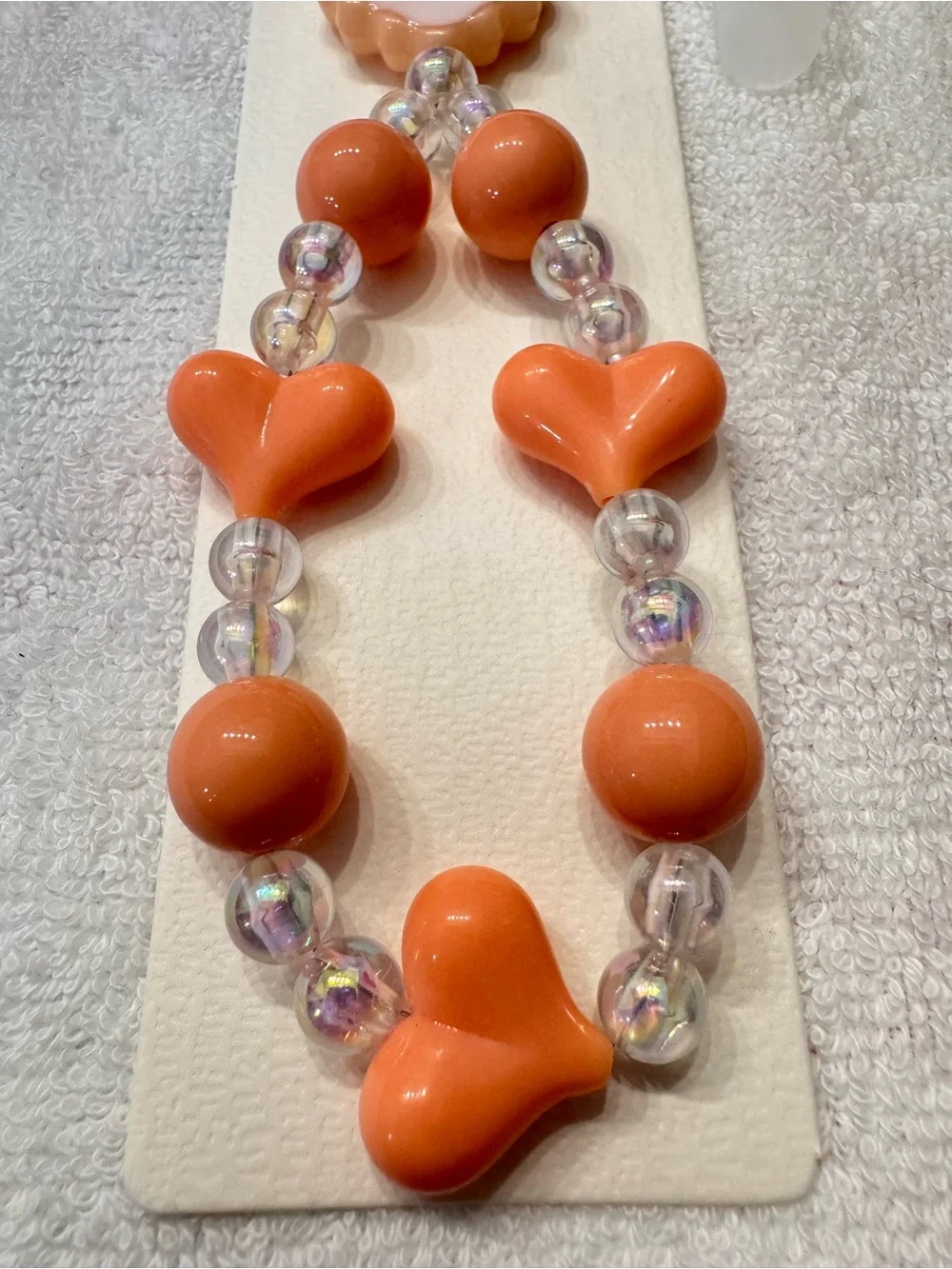Peach Heart Beaded cell phone Strap bracelet